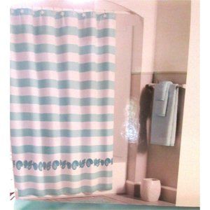 Bleeker & Main BARNEGAT CABANA Fabric Shower Curtain Aqua Stripe Seashells Beach